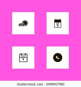 Woman icons set. shoes, lady, data and merch