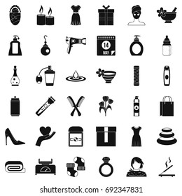 Woman icons set. Simple style of 36 woman vector icons for web isolated on white background