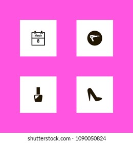 Woman icons set. woman's day, hair dryer, shoes and nails