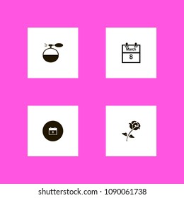 Woman icons set. woman's day, rose, flower and march