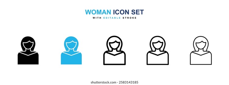 Woman icons vector collection in black and blue colors on white background