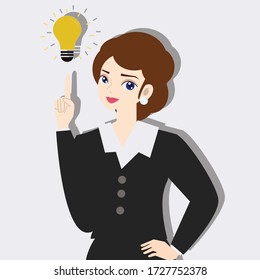 Woman with idea concept on white background. Creative idea design. Flat vector illustration for template, brochure or presentation.