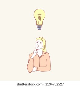 Woman idea lightbulb female lamp hand drawn style vector doodle design illustrations