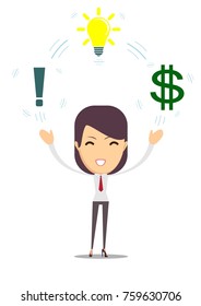 woman with ideas-Brainstorm concept - Idea can make lots of money. Stock vector illustration for poster, greeting card, website, ad, business presentation, advertisement design.