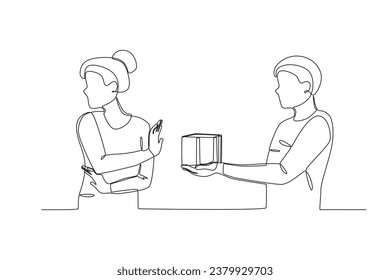 A woman ignores her boyfriend. Relationship problem one-line drawing
