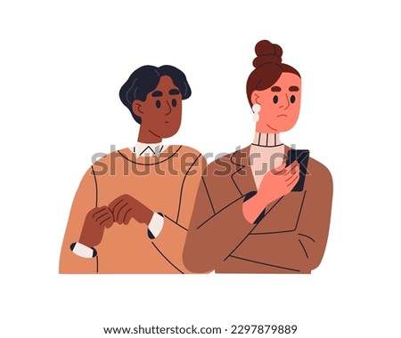 Woman ignoring man, neglecting, avoiding communication, indifferent and uninterested in person. Ignorance, indifference in unhealthy relationship. Flat vector illustration isolated on white background