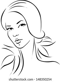 woman illustration - black outline portrait - Shutterstock ID 148350254