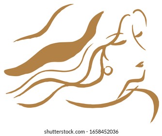 Woman illustration of brush drawing against white background