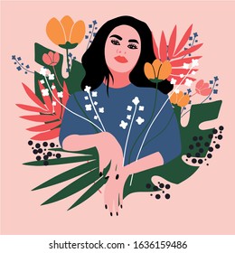 woman illustration with flowers woman day