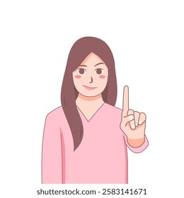 Woman illustration with no hand gesture. Female gesturing no stop with a finger