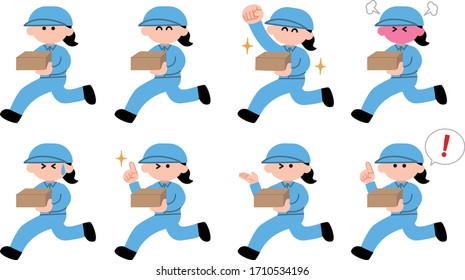 Woman illustration set of work clothes carrying luggage