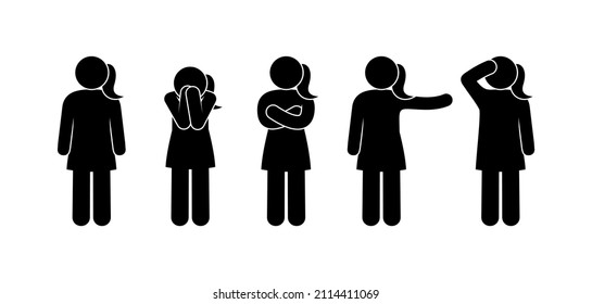 woman illustration, stick figure female silhouette, stickman isolated on white, man icon set