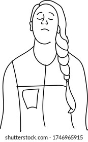 Woman illustration tired, unhappy, closing eyes, line art, cute doodle art, concept art, mood