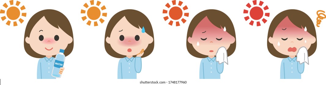 Woman illustration vectors that seem to have heatstroke in the heat set.