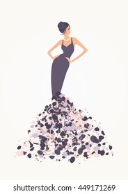 Woman illustration wearing a beautiful high fashion abstract dress