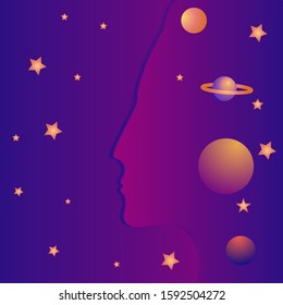 Woman image - star galaxy - art, illustration, vector. Magic. Occultism. Philosophy. Witchcraft. Farseer, psychic, magician
