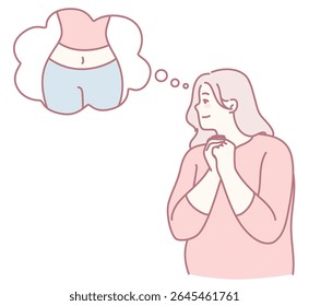 Uma mulher imagina e vislumbra um corpo em forma, o que reflete lindamente suas aspirações por saúde e positividade corporal