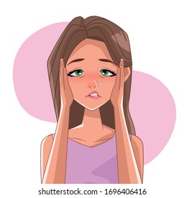 woman with imsomnia stress symptom character vector illustration design