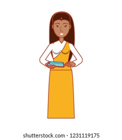 woman indian with smartphone device