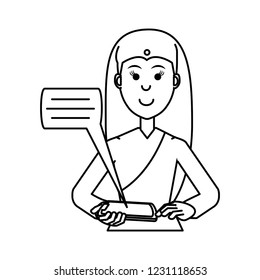 woman indian with smartphone and speech bubble