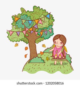 woman indigenous and tree with party flags