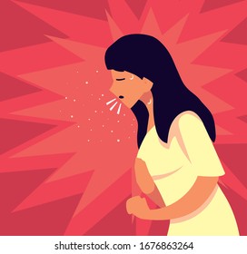 woman infected with coronavirus suffer symptoms vector illustration design