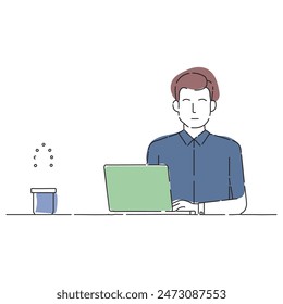 Woman at the information counter flat vector illustration on white background