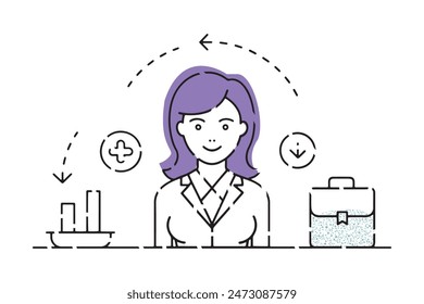 Woman at the information counter flat vector illustration on white background