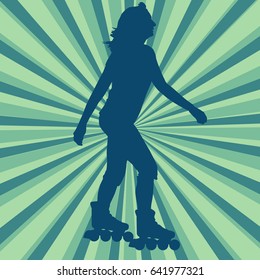 Woman inline skating vector abstract background