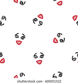 Woman inlove vector emoticons, emoji, smiley icons, characters. Fashion illustrated women's emotional faces seamless pattern.