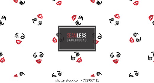 Woman inlove vector emoticons, emoji, smiley icons, characters. Fashion illustrated women's emotional faces seamless pattern.