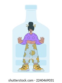 Woman inside the bottle. Alcohol addiction.