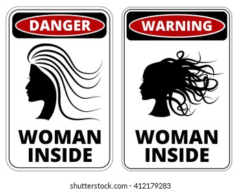 Woman inside car joke humorous Sign. Vector EPS 8 Set