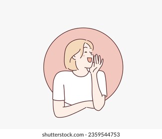 The woman inside the circle is shouting loudly. Hand drawn style vector design illustrations.