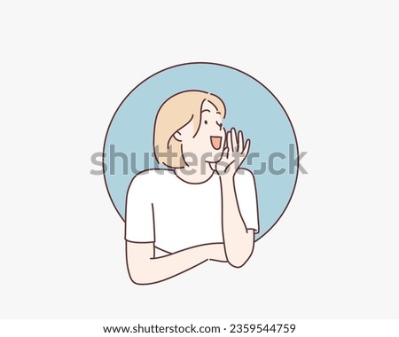 The woman inside the circle is shouting loudly. Hand drawn style vector design illustrations.