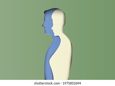 Woman inside man paper art, couple concept