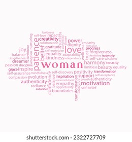 Woman Inspiration and Motivation Word Cloud in Pink colours