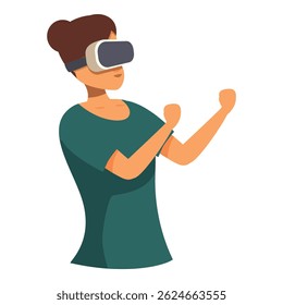 A mulher está interagindo com a realidade virtual usando óculos de proteção e experimentando a realidade aumentada