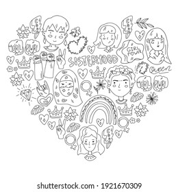 Woman international day 8 march. Girl Power. Feminism concept. Vector pattern. Sticker, patch graphic design.