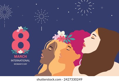 woman international day background with face and flower for horizontal size design