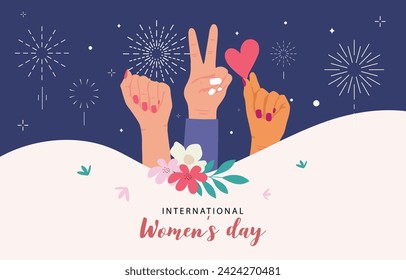 woman international day background with hand and flower for horizontal size design