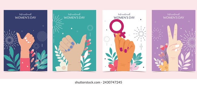 Fondo del día internacional de la mujer con la mano y la flor para el tamaño vertical A4