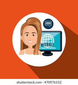 woman internet connected global vector illustration eps 10