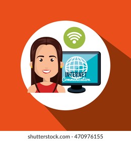 woman internet connected global vector illustration eps 10