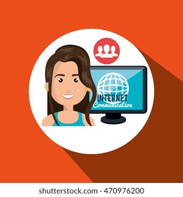 woman internet connected global vector illustration eps 10