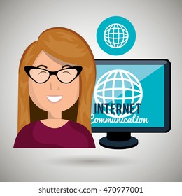 woman internet connected global vector illustration eps 10