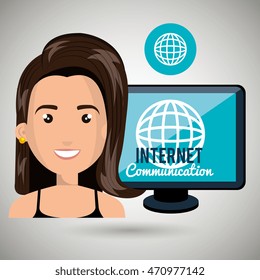 woman internet connected global vector illustration eps 10