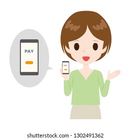 woman introducing payment using a smartphone.