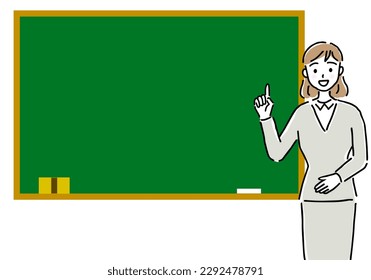 woman introduction pointing with blackboard, vector