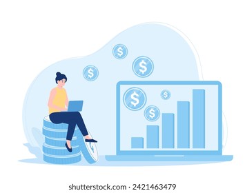 a woman invests money for business capital trending concept flat illustration